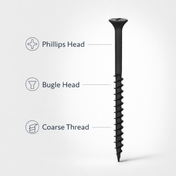Black Drywall Screws 3.5 × 25mm (6 × 1″) – Pack of 200